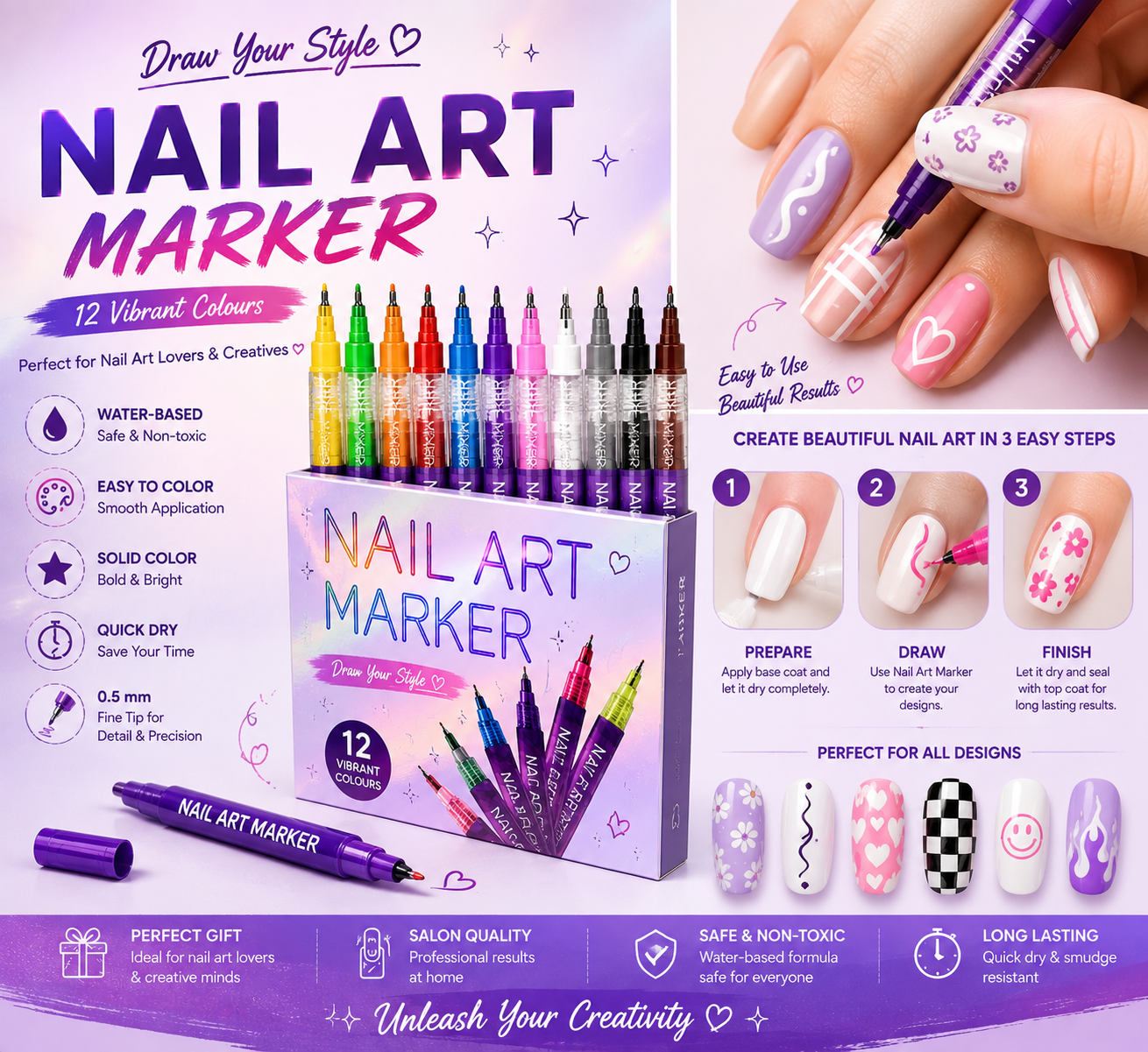 Magic Reusable Nail Art Marker ( Allow To Open )
