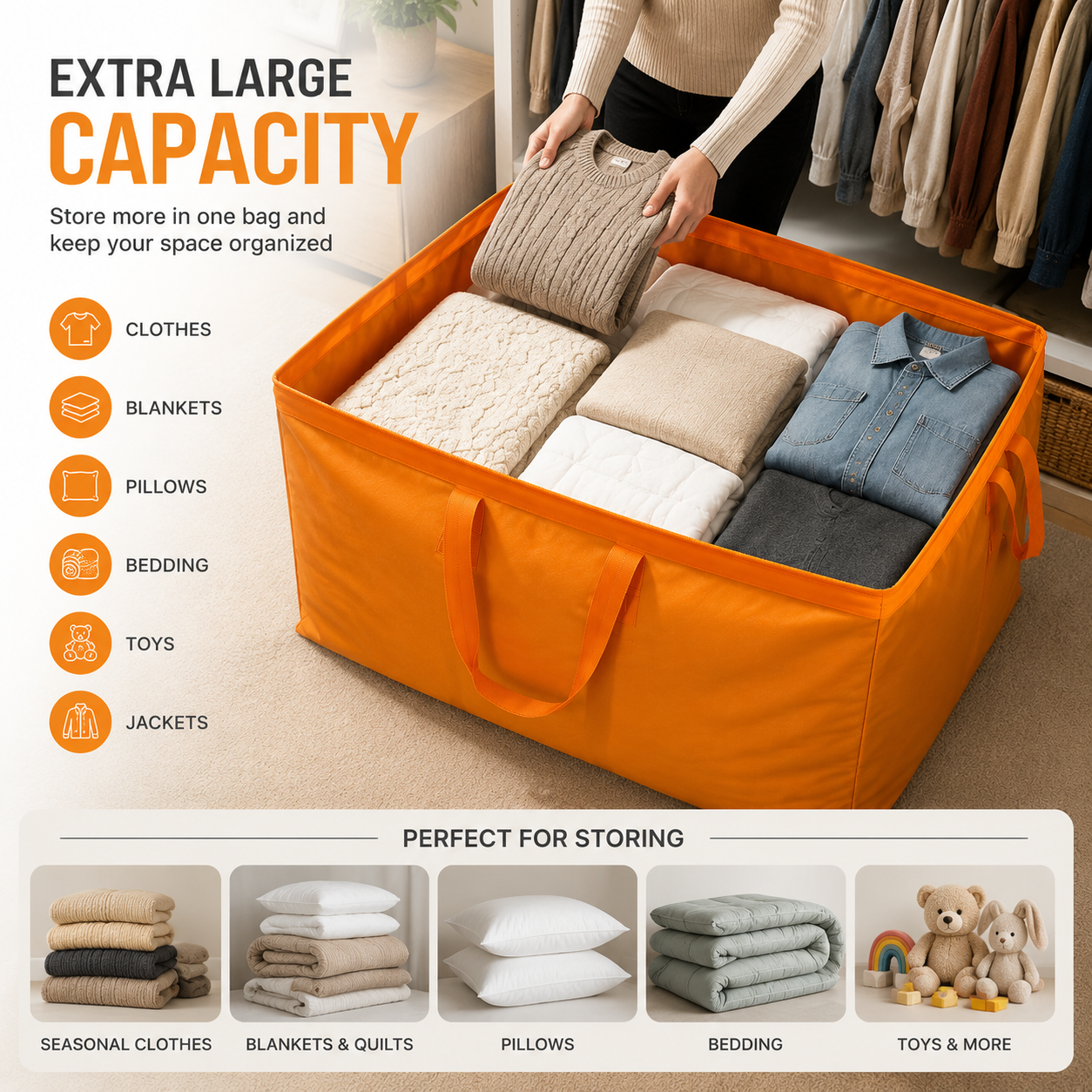 🧺 Extra Large Foldable Storage Bag – Space Saving Organizer for Home
