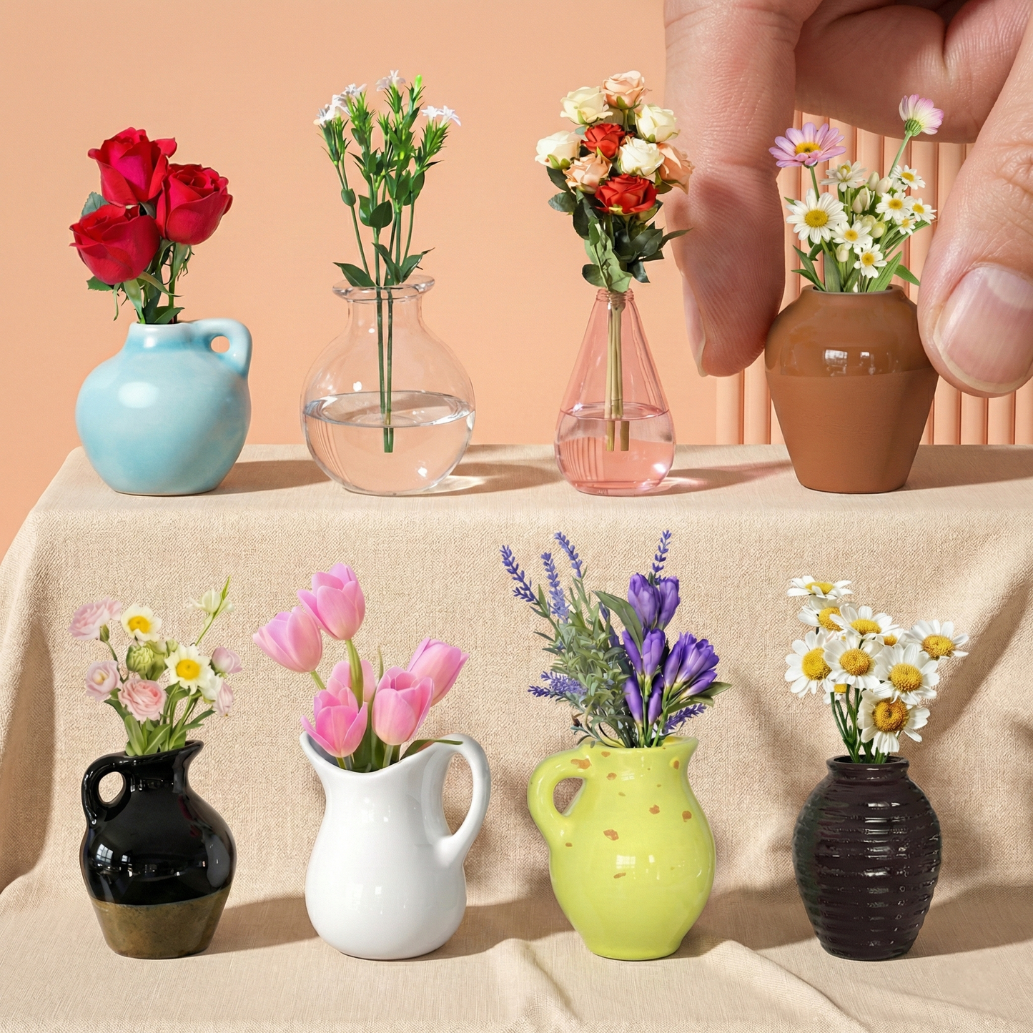Refrigerator Magnets - Cute Mini Ceramic Vase Fridge Magnets with Artificial Flowers