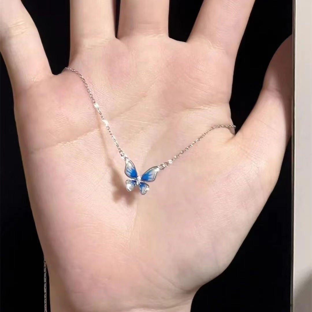 Colour Changing Butterfly Silver Necklace