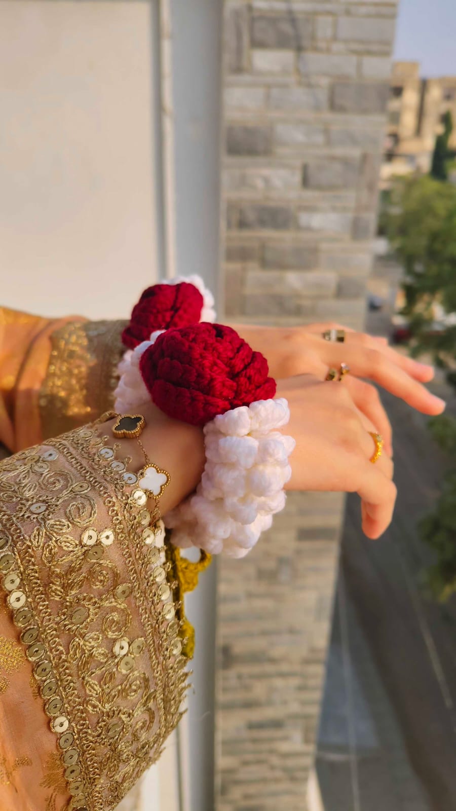 Handmade Crochet Red Rose & Jasmine Gajray