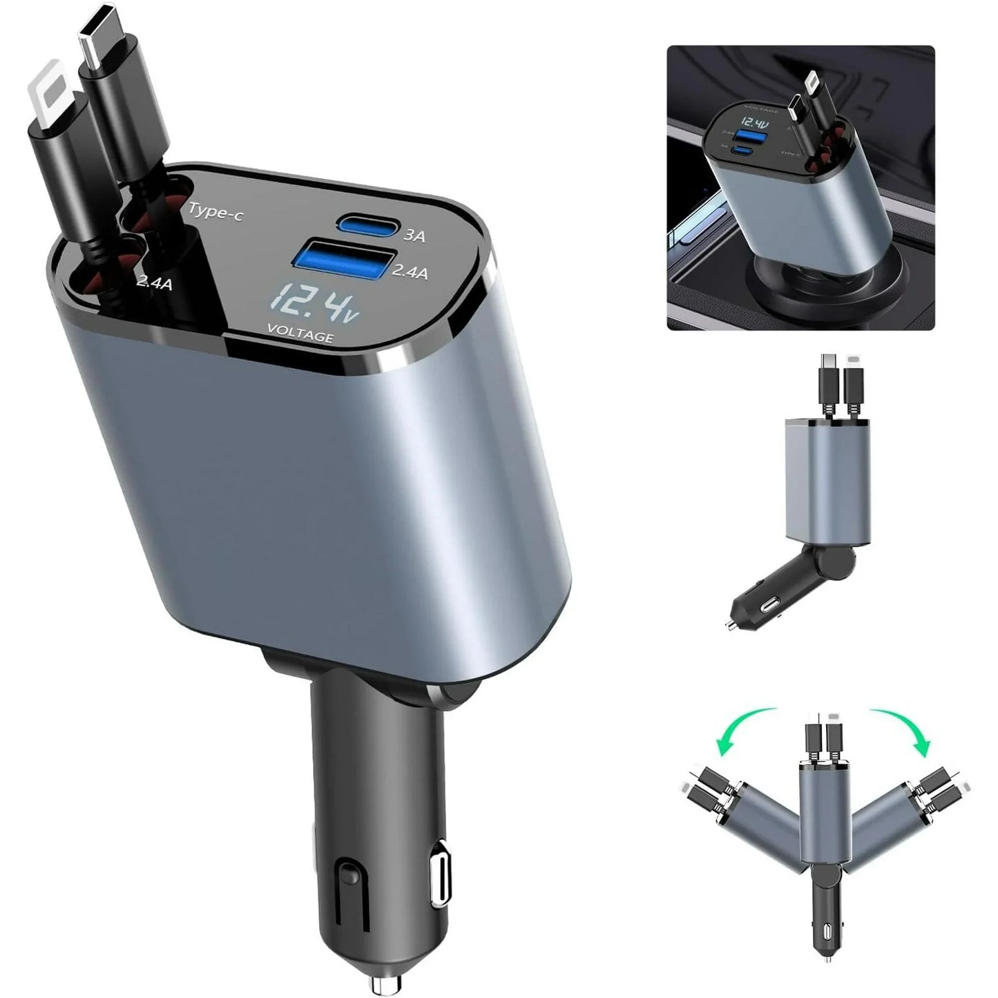 Compro™ 4-In-1 Retractable Car Charger + Free 3-In-1 Cable (11.11 Exclusive)