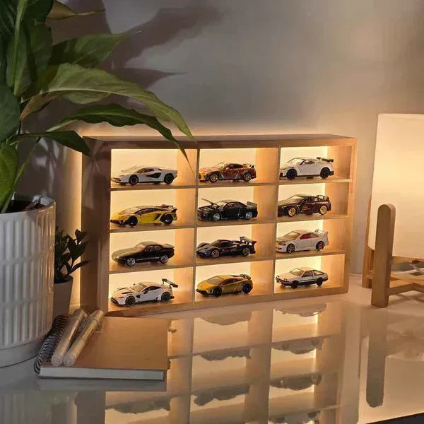 Wooden Light Up Hot Wheels Organizer With Cars