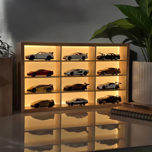 Wooden Light Up Hot Wheels Organizer With Cars