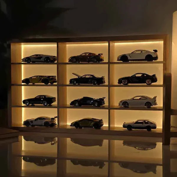 Wooden Light Up Hot Wheels Organizer With Cars
