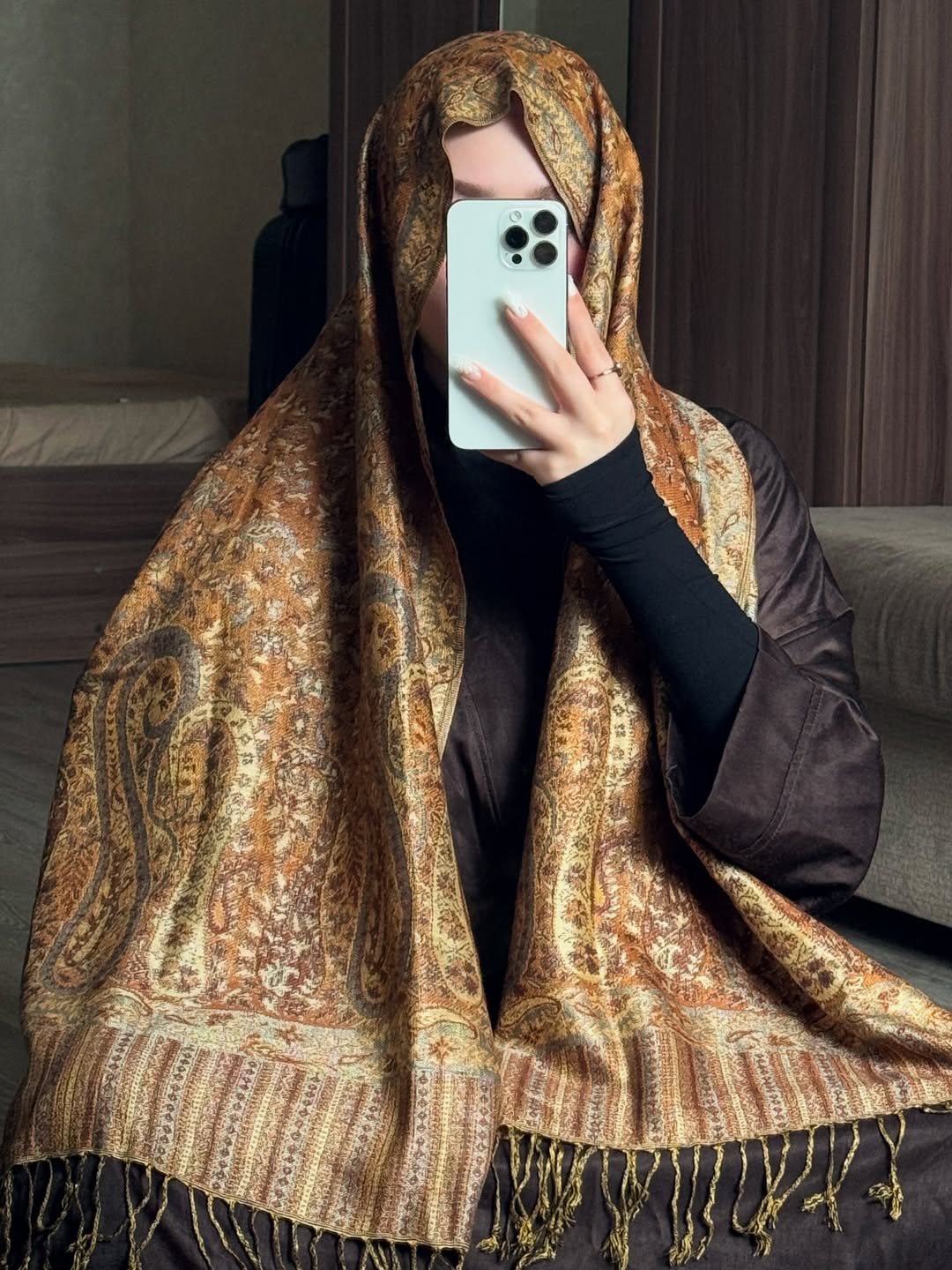 Traditional Embroidered Pashmina Hijab 🌸