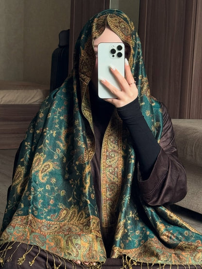 Traditional Embroidered Pashmina Hijab 🌸
