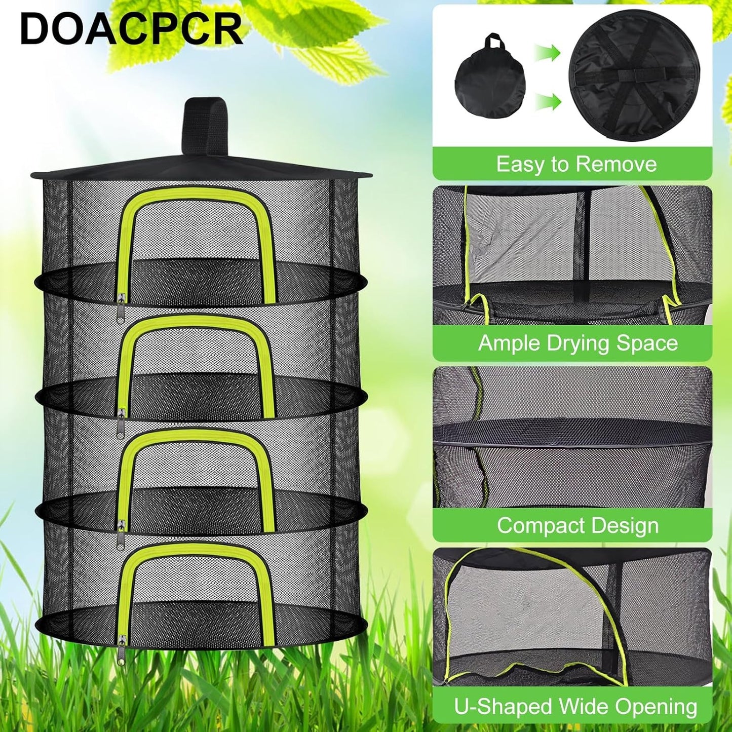Collapsible Herb Drying Net Dryer Mesh Rack with Zipper