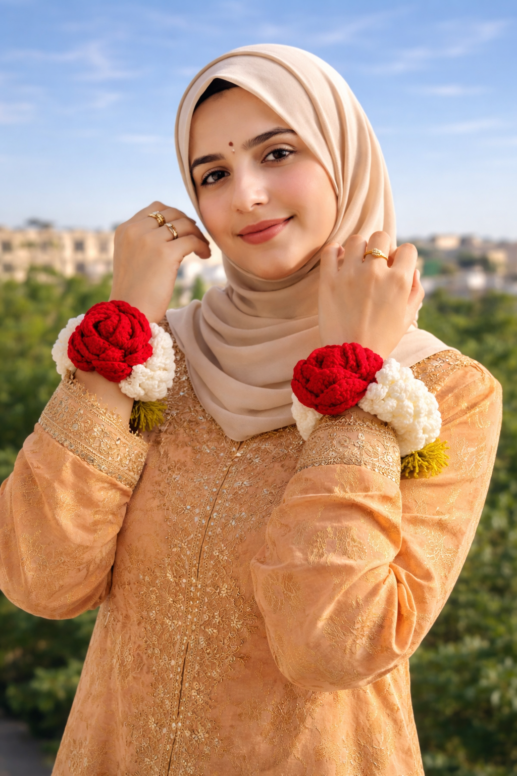 Handmade Crochet Red Rose & Jasmine Gajray