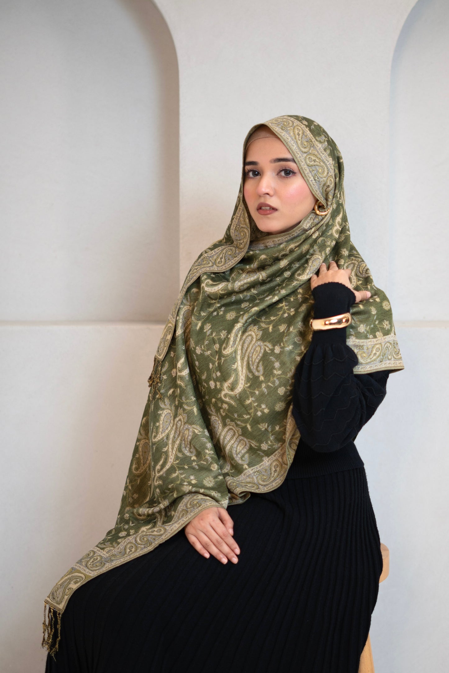 Traditional Embroidered Pashmina Hijab 🌸