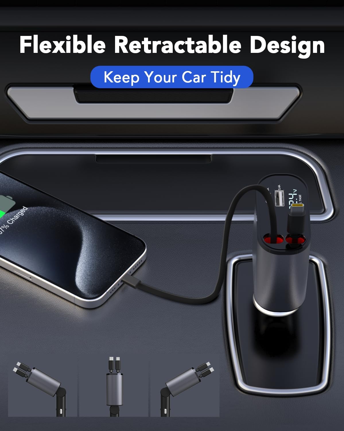 Compro™ 4-In-1 Retractable Car Charger + Free 3-In-1 Cable (11.11 Exclusive)