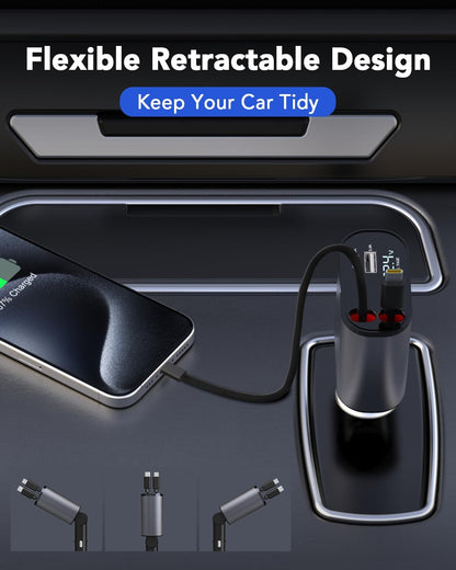 Compro™ 4-In-1 Retractable Car Charger + Free 3-In-1 Cable (11.11 Exclusive)