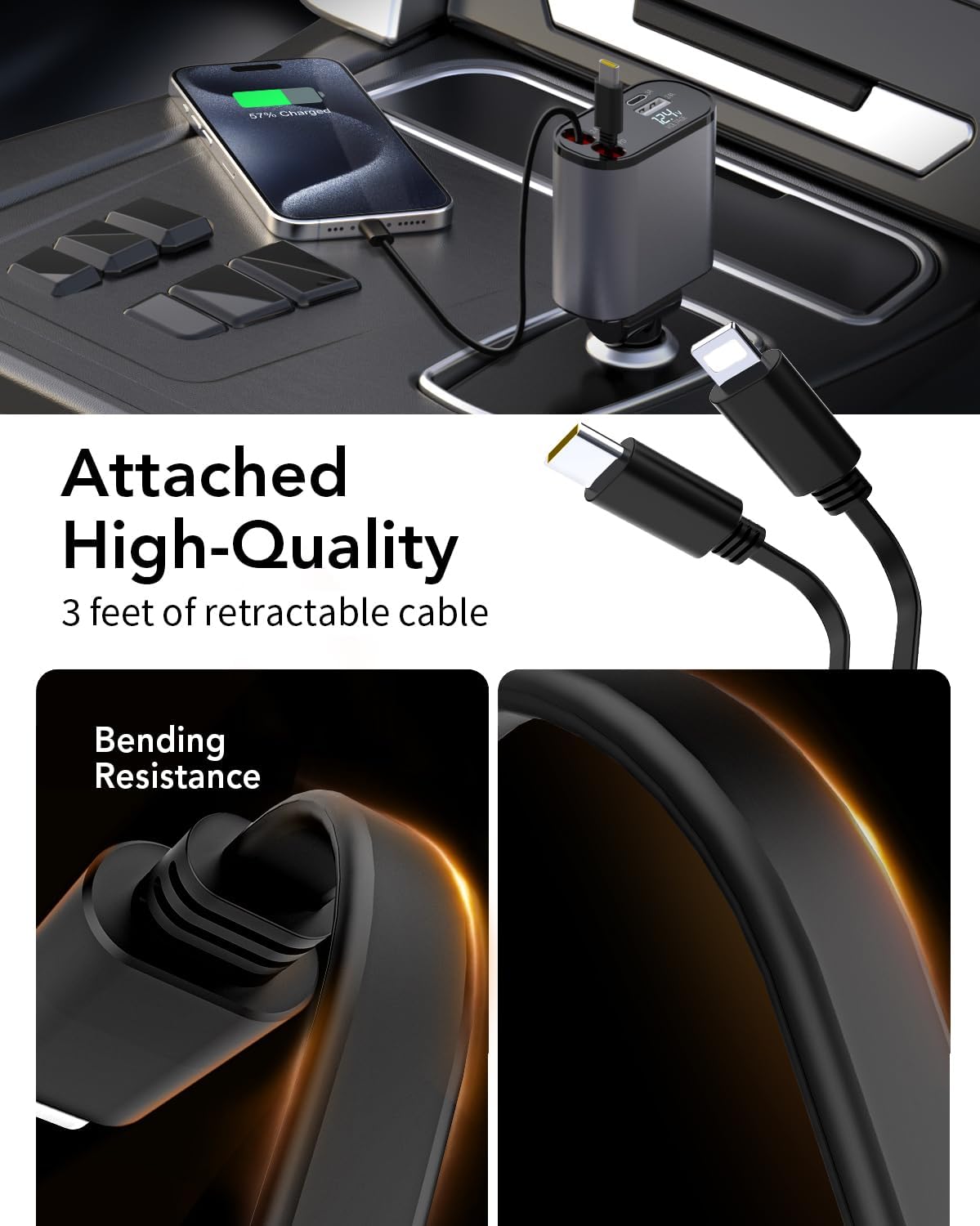 Compro™ 4-In-1 Retractable Car Charger + Free 3-In-1 Cable (11.11 Exclusive)