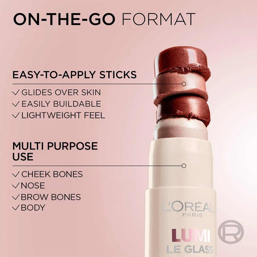 L'Oréal Lumi Le Glass Highlighter Stick | Dual-Finish Glass & Satin Glow | For Face & Body