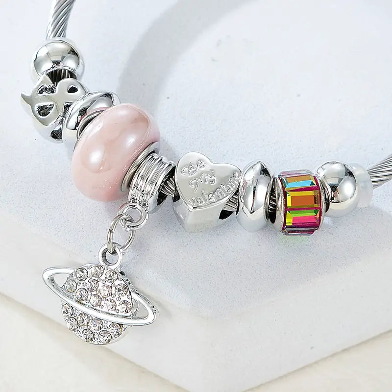 Silver Pink Bracelet For Girls 🌸