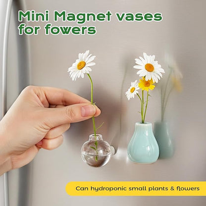 Refrigerator Magnets - Cute Mini Ceramic Vase Fridge Magnets with Artificial Flowers