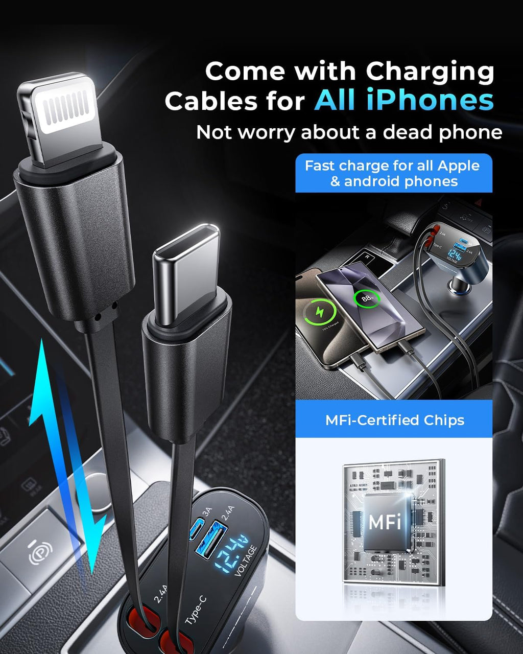 Compro™ 4-In-1 Retractable Car Charger + Free 3-In-1 Cable (11.11 Exclusive)