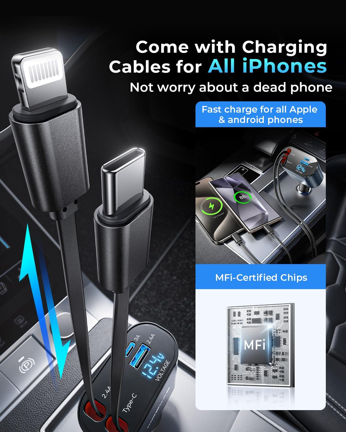 Compro™ 4-In-1 Retractable Car Charger + Free 3-In-1 Cable (11.11 Exclusive)