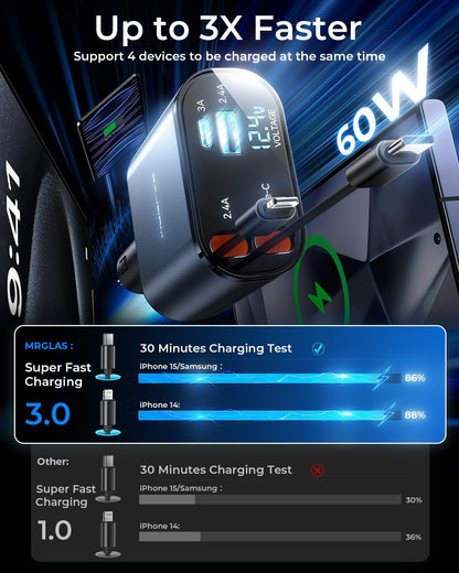 Compro™ 4-In-1 Retractable Car Charger + Free 3-In-1 Cable (11.11 Exclusive)
