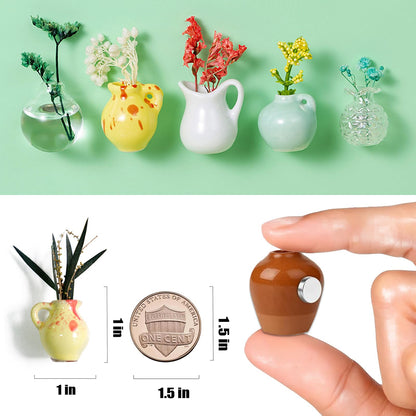 Refrigerator Magnets - Cute Mini Ceramic Vase Fridge Magnets with Artificial Flowers