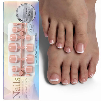 💖 Reusable Peach French Toenails (24 pcs)