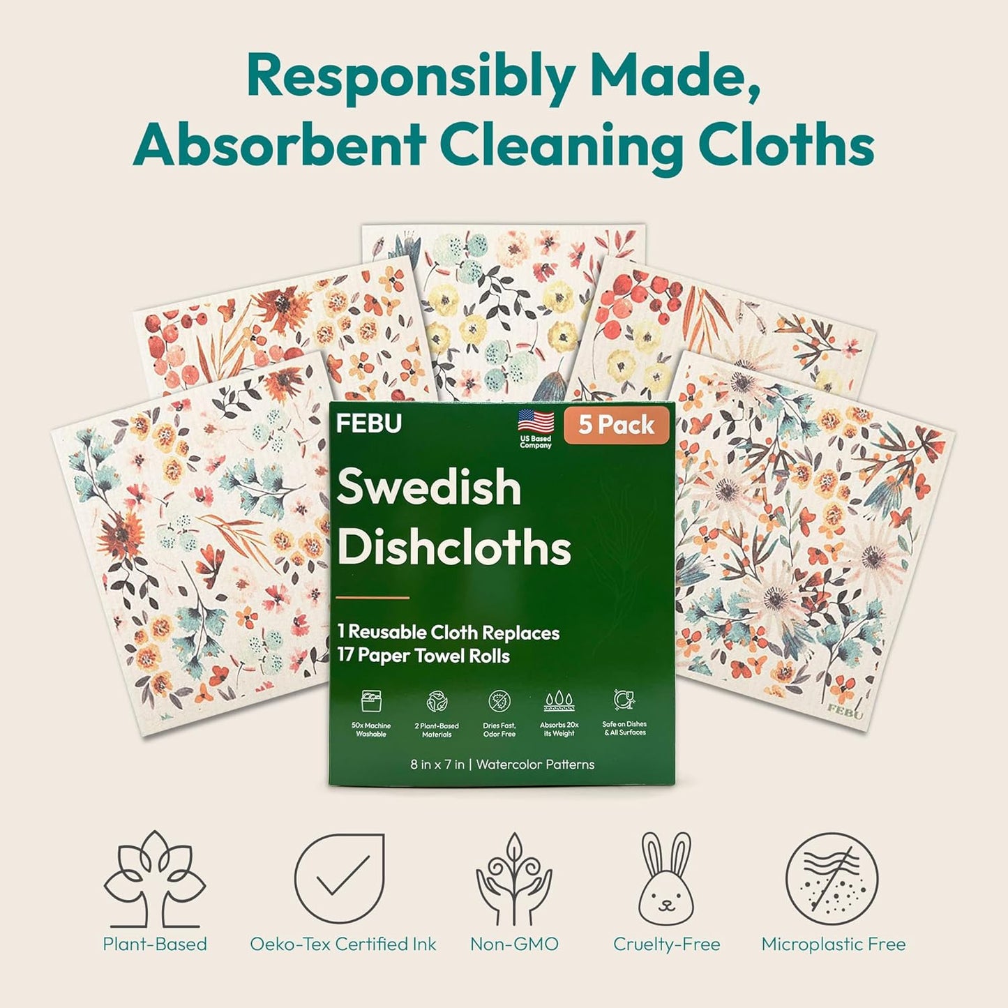 FEBU Swedish Dishcloths for Kitchen