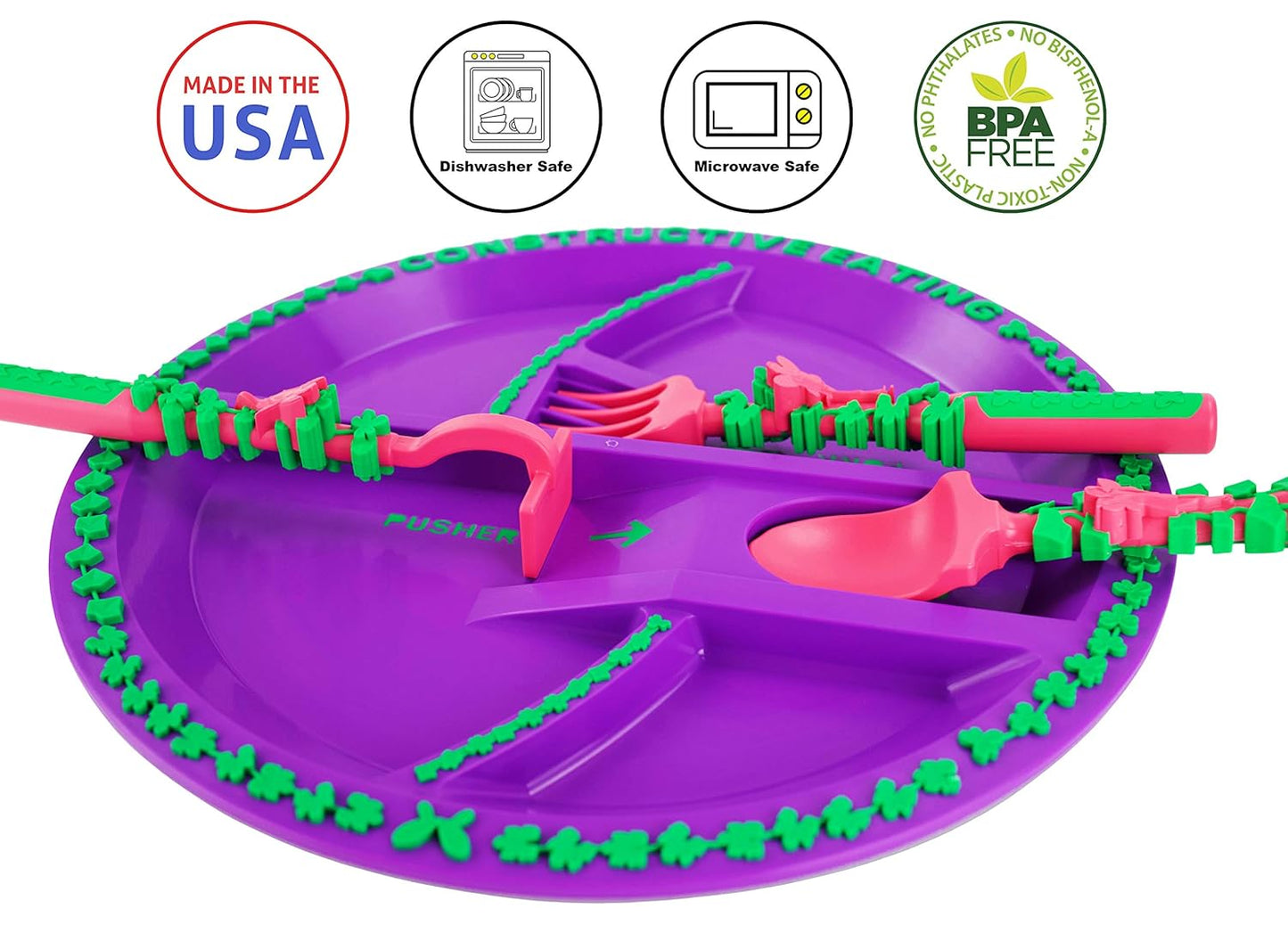 Constructive Eating Plate and Utensils Set