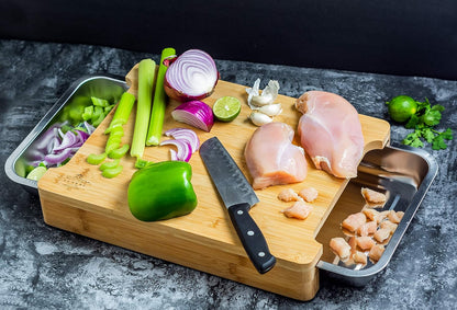 Bamboo Cutting Board with 2 Slide Out Drawers
