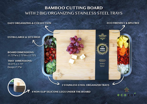Bamboo Cutting Board with 2 Slide Out Drawers
