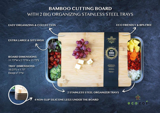 Bamboo Cutting Board with 2 Slide Out Drawers