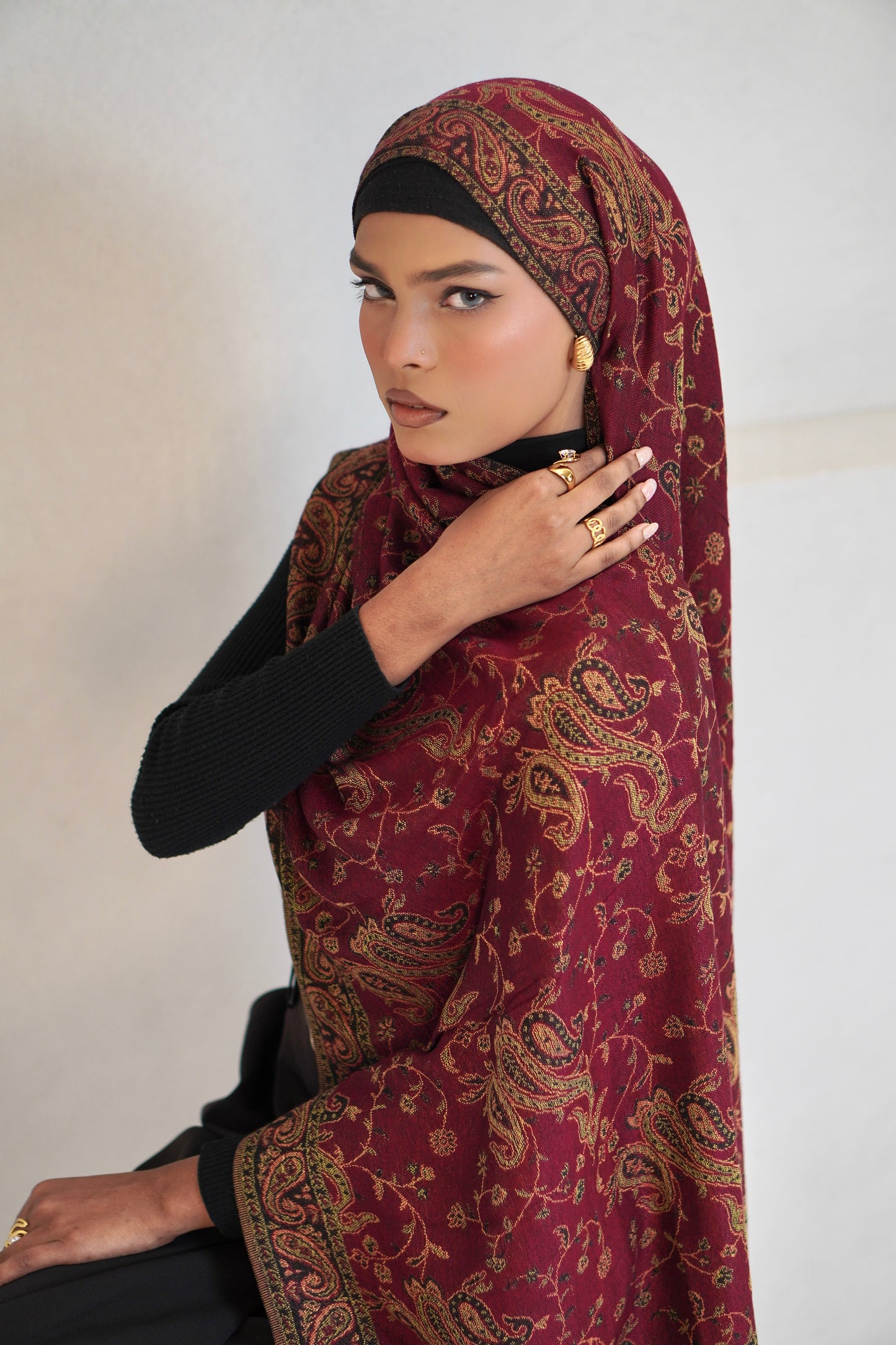 Traditional Embroidered Pashmina Hijab 🌸