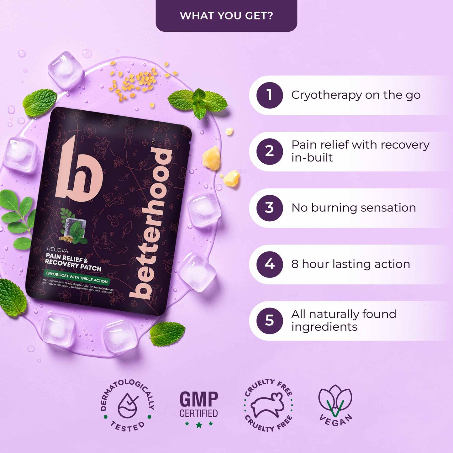 Cryogel Relief & Recovery Patches for Aches - Menthol, Boswelia & Magnesium Blend - 5pc
