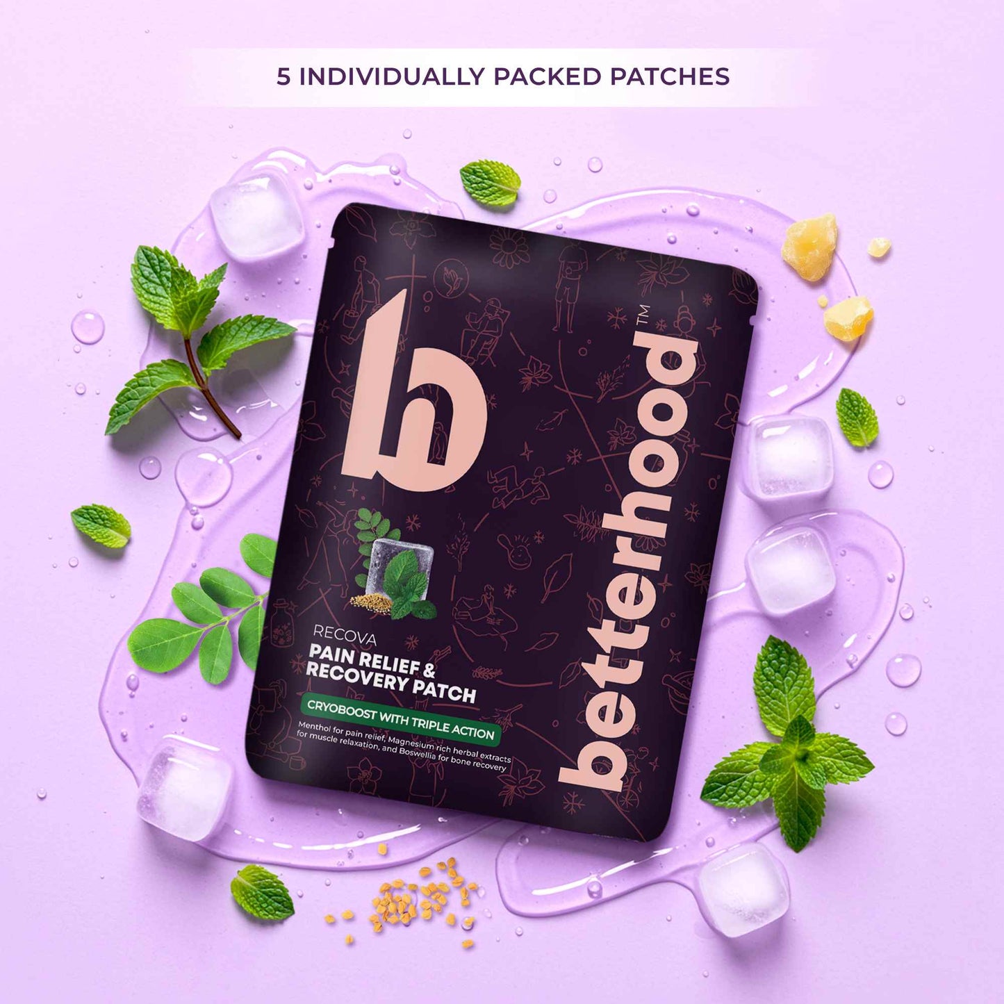 Cryogel Relief & Recovery Patches for Aches - Menthol, Boswelia & Magnesium Blend - 5pc