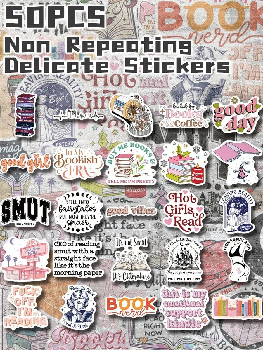 50 PCS Bookaholics Kindle Stickers Vinyl Stickers