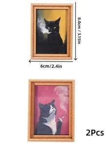 Wooden Rebellious Cat Smoking Art Print Fridge Magnets