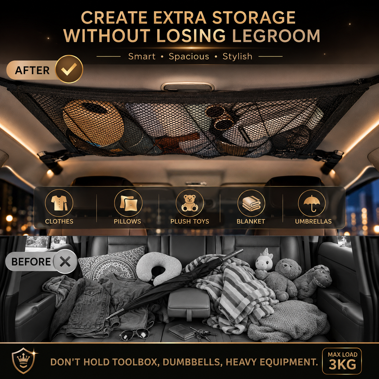 Double Layer Car Roof Storage Organizer