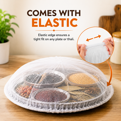 Washable Mesh Food Drying Cover for Plates, Thali & Kitchen Use with Elastic