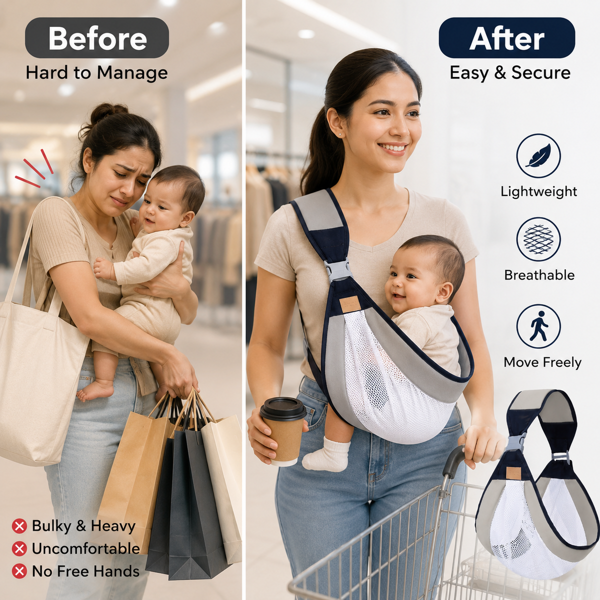 Adjustable Baby Sling Carrier – Lightweight Breathable Mesh👩🏻‍🍼