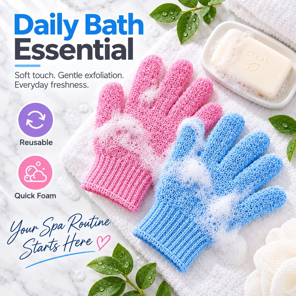 Exfoliating Bath Hand Glove Scrubber Sponge For Bathing