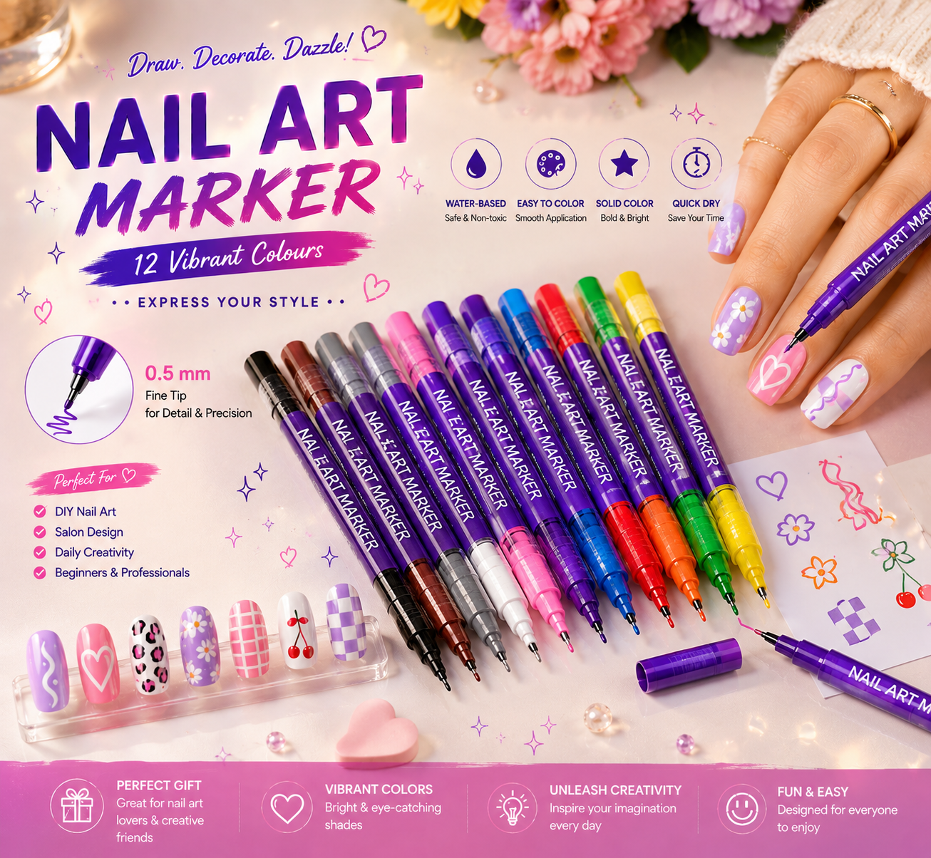 Magic Reusable Nail Art Marker ( Allow To Open )