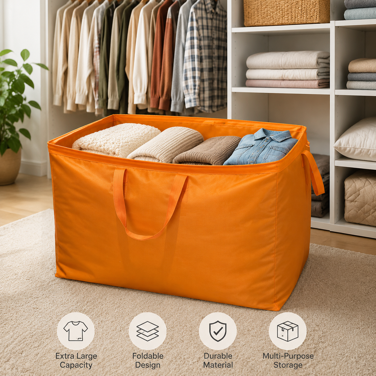 🧺 Extra Large Foldable Storage Bag – Space Saving Organizer for Home