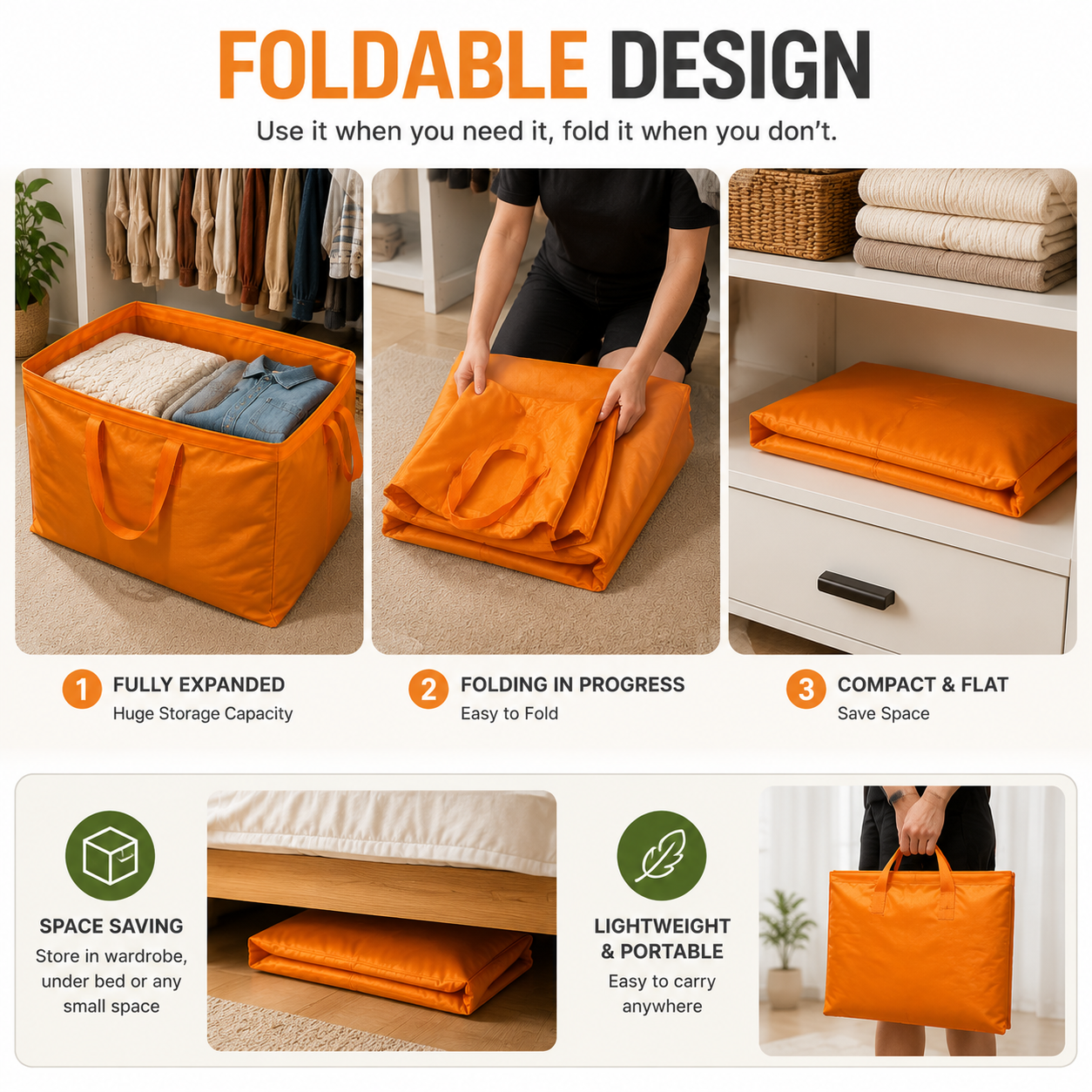 🧺 Extra Large Foldable Storage Bag – Space Saving Organizer for Home