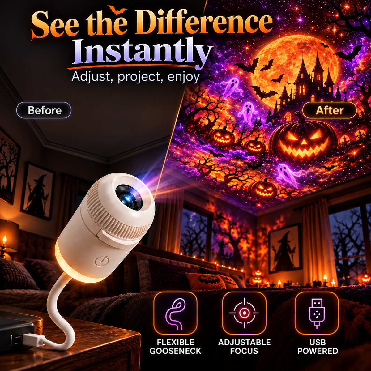 🎃 BooGlow™ Halloween Projector Lamp