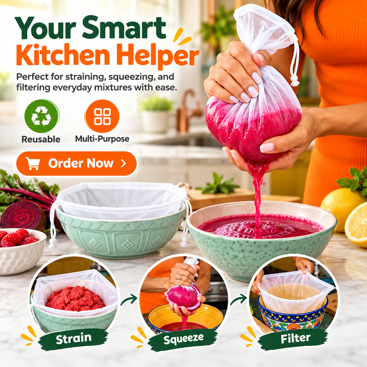 Universal Magic Reusable Strainer Bag™ – Milk, Paneer, Juice & More 🥛