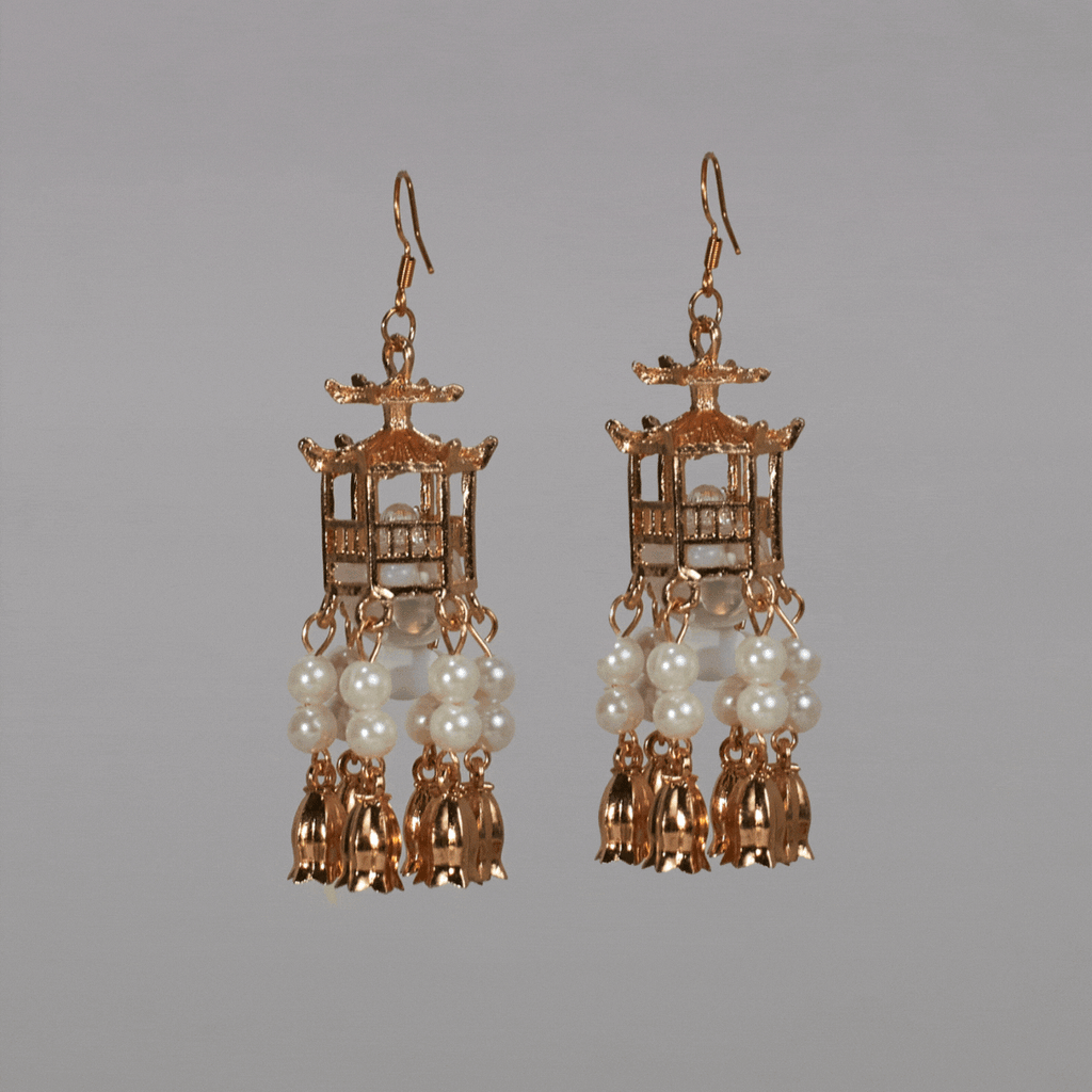 Traditional Lantern Pearl Tassel Earrings