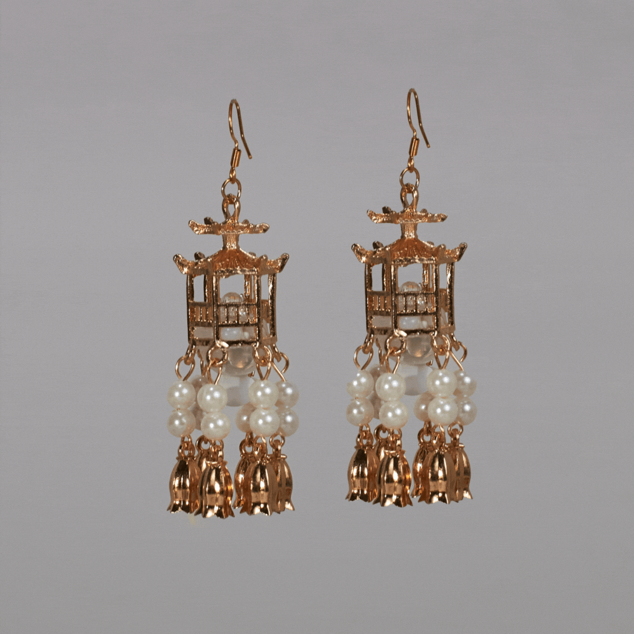 Traditional Lantern Pearl Tassel Earrings