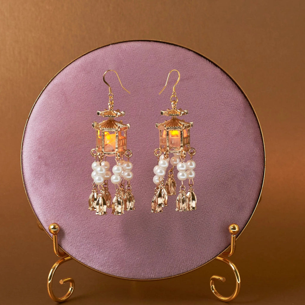Traditional Lantern Pearl Tassel Earrings