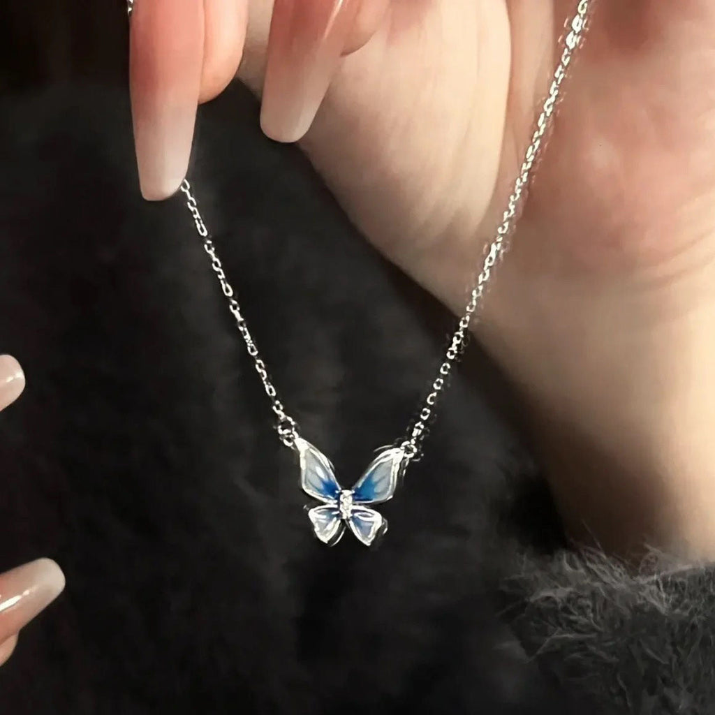 Colour Changing Butterfly Silver Necklace
