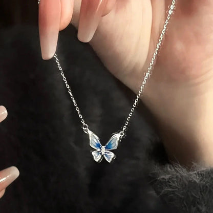 Colour Changing Butterfly Silver Necklace