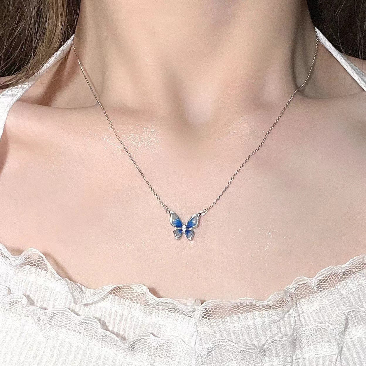 Colour Changing Butterfly Silver Necklace